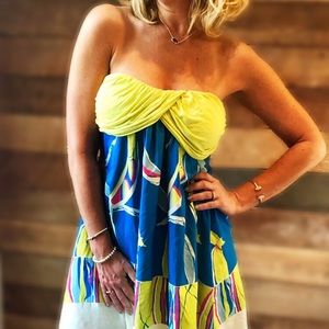 Silk summer strapless dress